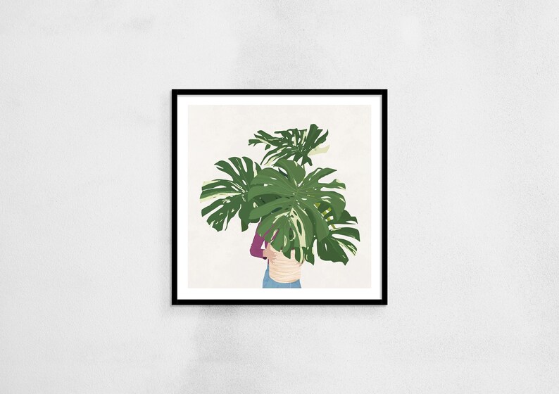 Plante Monstera dans les bras d'une femme Illustration image 1