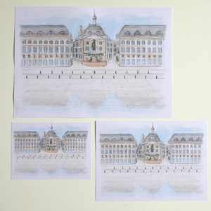 Bordeaux Place de la Bourse und Miroir d'eau Aquarellreproduktion Bild 2