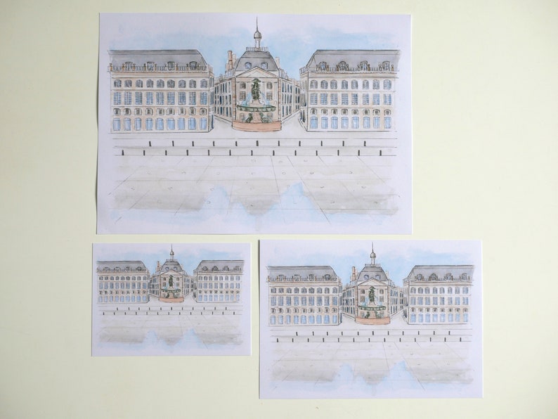 Bordeaux Place de la Bourse et Miroir deau Reproduction aquarelle image 2