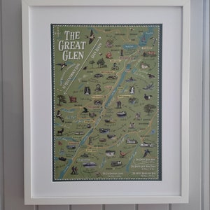 Illustrierte Karte von Great Glen, Schottisches Geschenk, Wandkunst, Kunstdruck.
