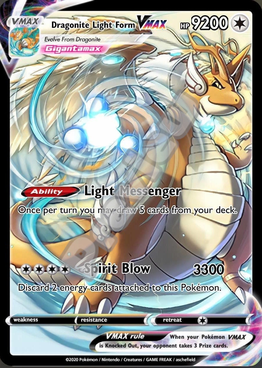 Dragonite Light Form VMAX Custom Card Etsy