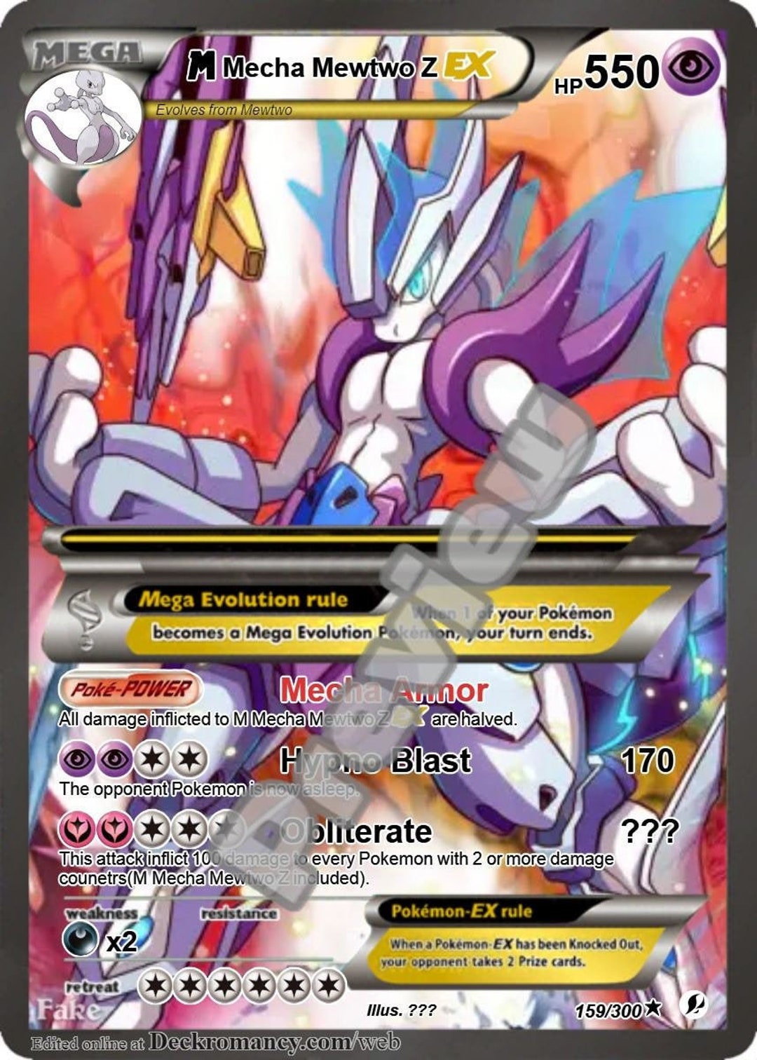 M Mewtwo & Mega Evolution Ex Proxy Pokemon Card Premium Quality Set 2 Cards  