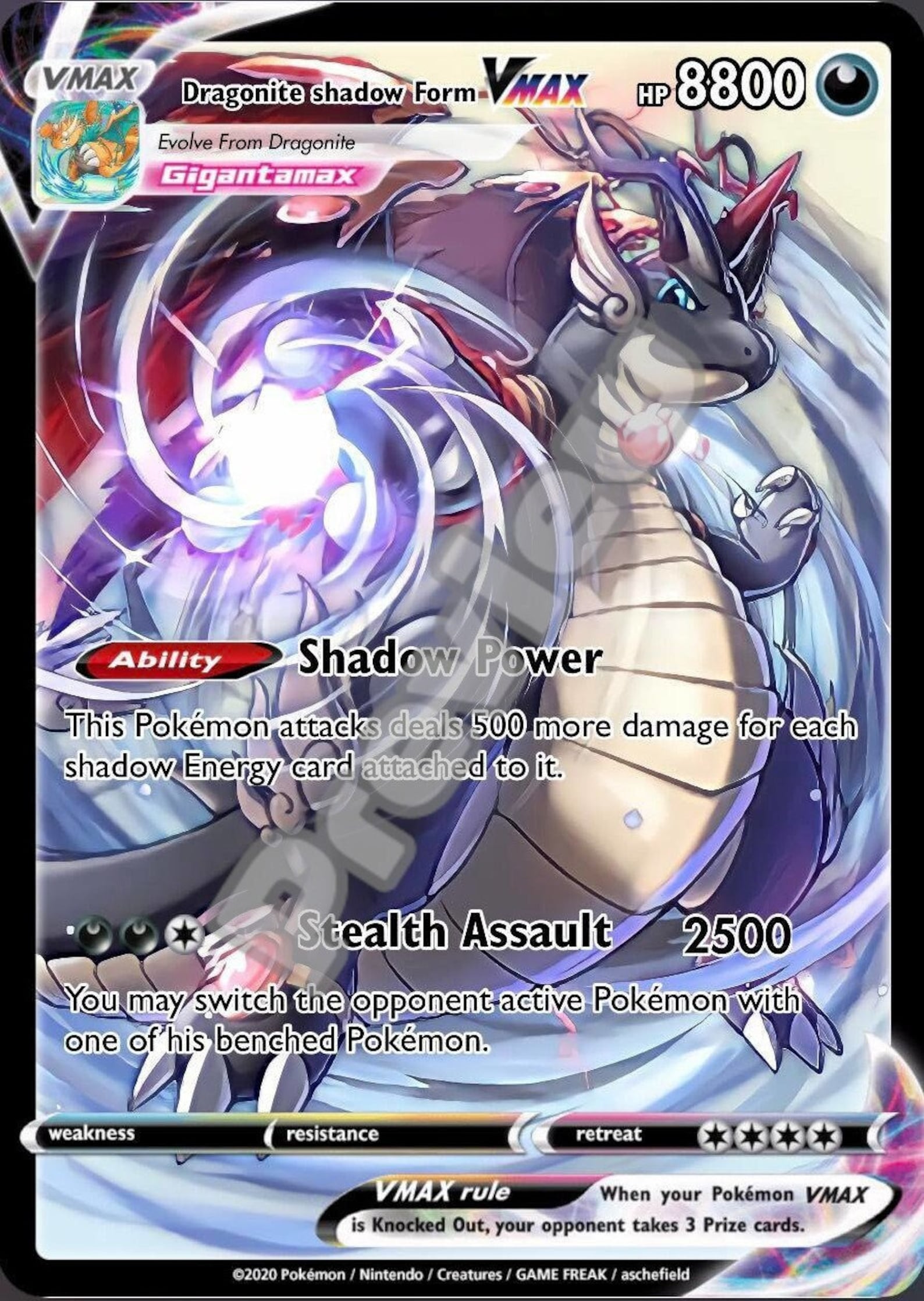 Dragonite Shadow Form VMAX Custom Card Etsy Canada