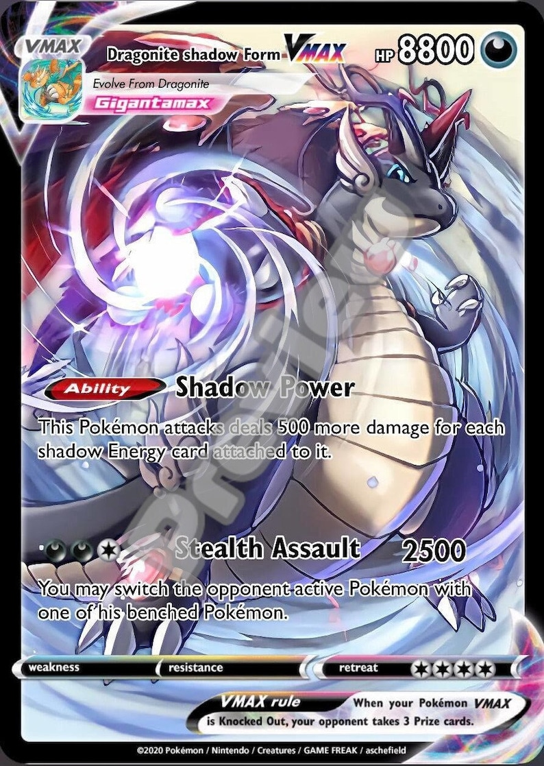 Dragonite Shadow Form VMAX Custom Card - Etsy