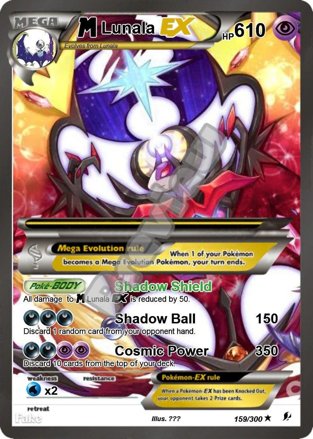 Lunala GX Gold HOLOGRAPHIC Custom Made Pokemon Card 