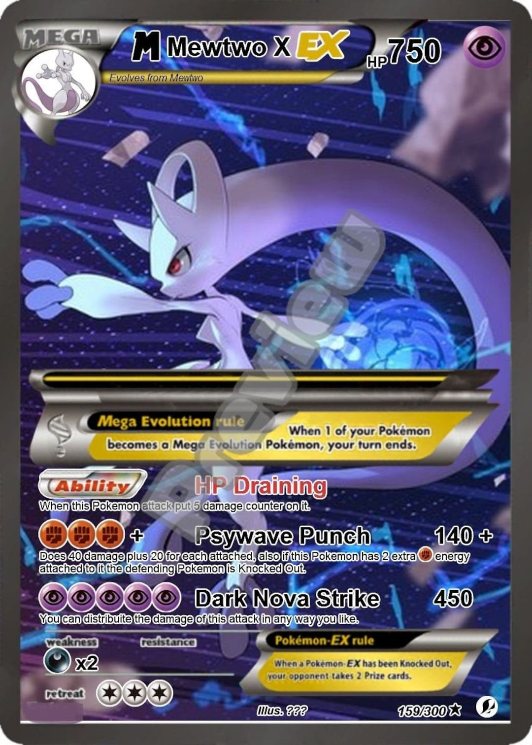 M Mewtwo X Ex pokemon card