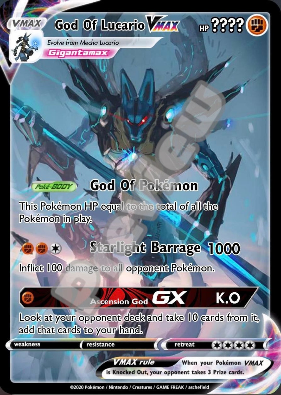 Pokemon TCG Lucario Shiny Vmax Holo Custom Card 