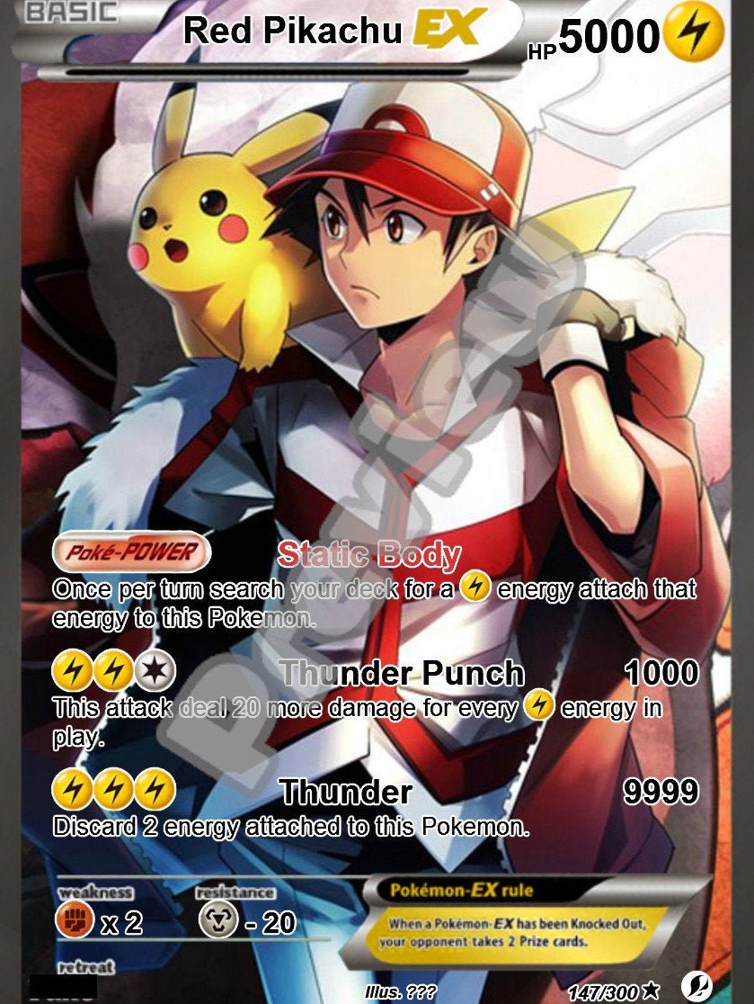 Ash Red Pikachu Ex Pokemon Card -