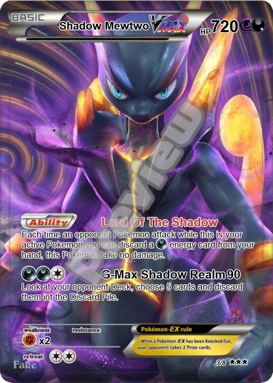 Shadow Mewtwo VMAX Pokemon Card Etsy UK