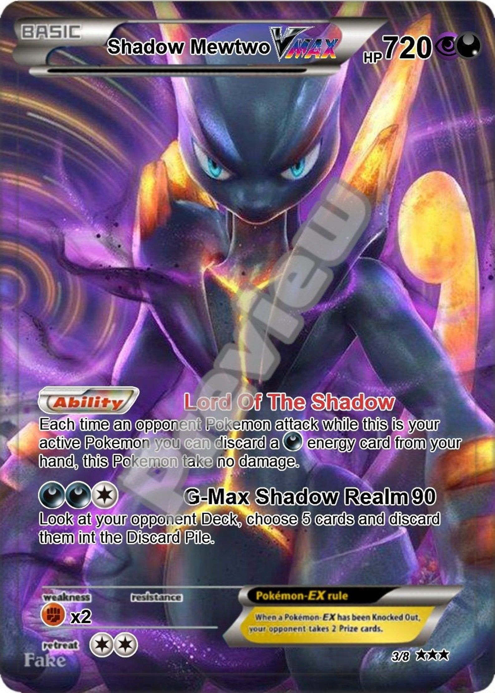 Shadow Mewtwo VMAX Pokemon Card Etsy UK