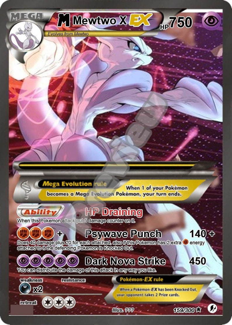M Mewtwo X Ex Pokemon Card Etsy Canada