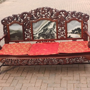 Antique chinese oriental qing dynasty hand-carved 3-seater with dragons 1910 ad