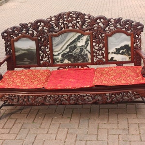 Antique chinese oriental qing dynasty hand-carved 3-seater with dragons 1910 ad