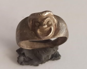 Rare Ancient Roman Silver Ring With Comic Actor 100-300 ad