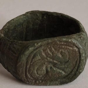 Wearable Medieval European Bronze Ring With Lines 1200-1300 ad
