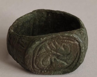 Wearable Medieval European Bronze Ring With Lines 1200-1300 ad