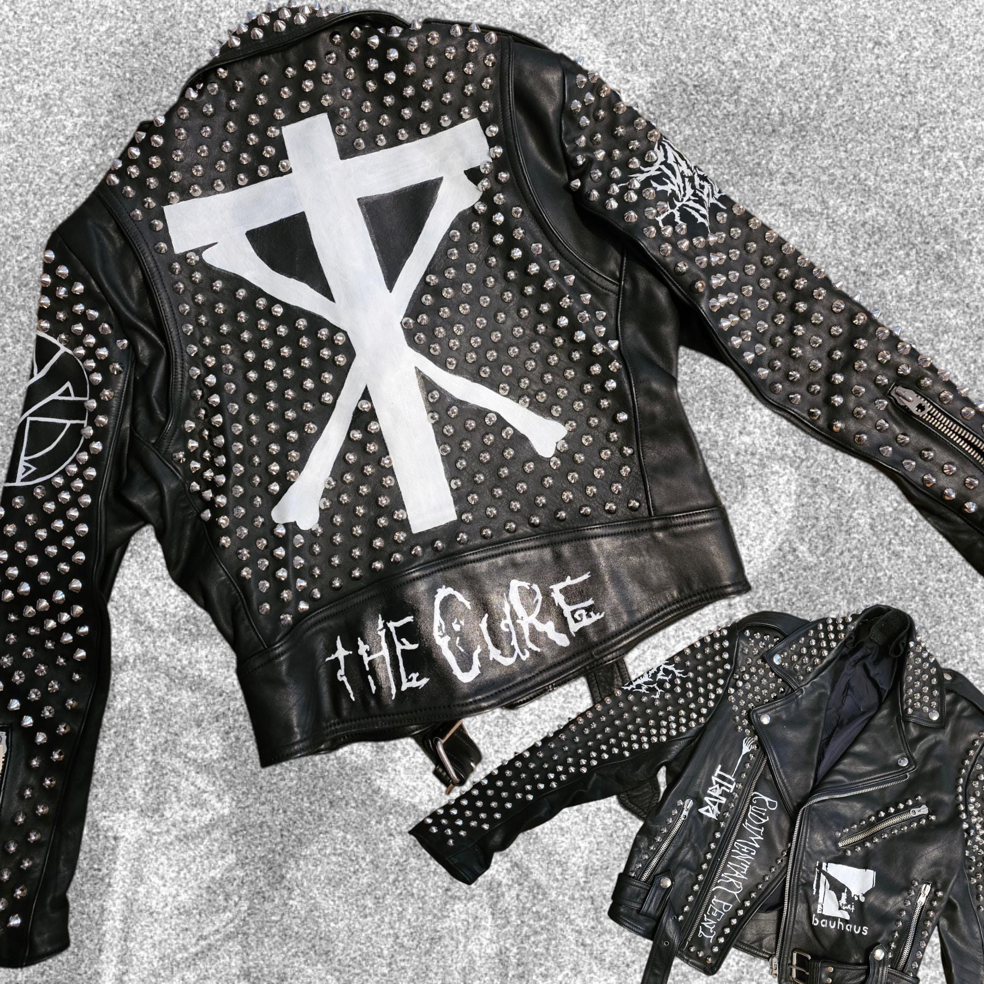 Handpainted Studded Punk Rock Leather Jacket the Cure Bauhaus
