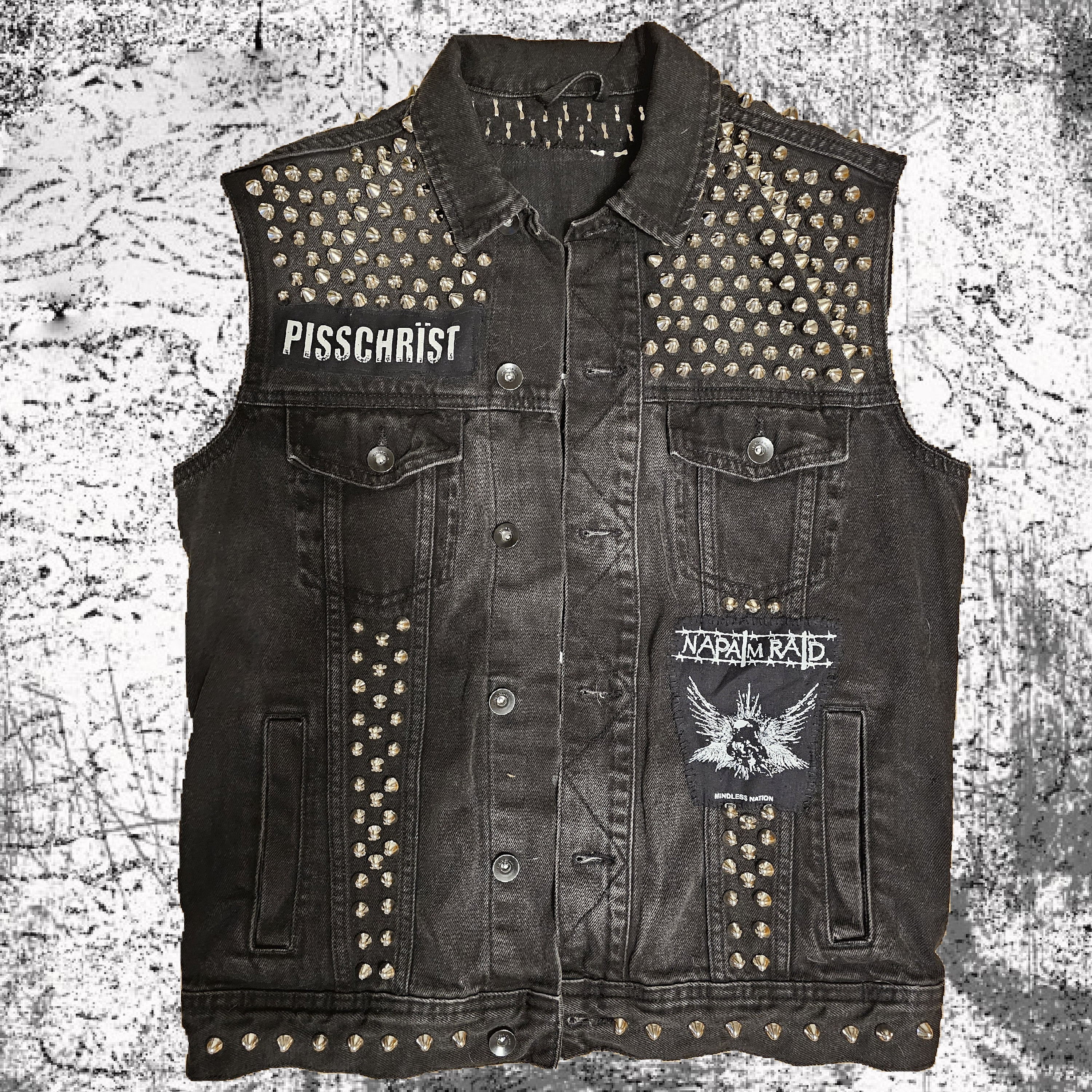 Studded denim jacket punk best sale