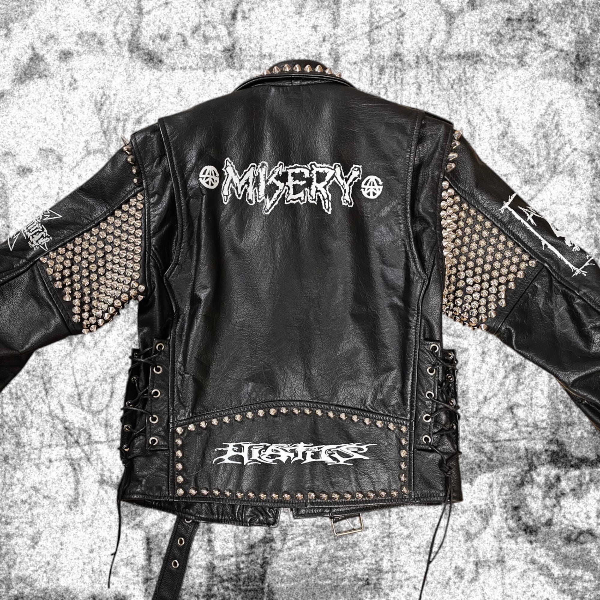 Handmade Studded Leather Jacket, Crust Punk Stenchcore Hiatus 