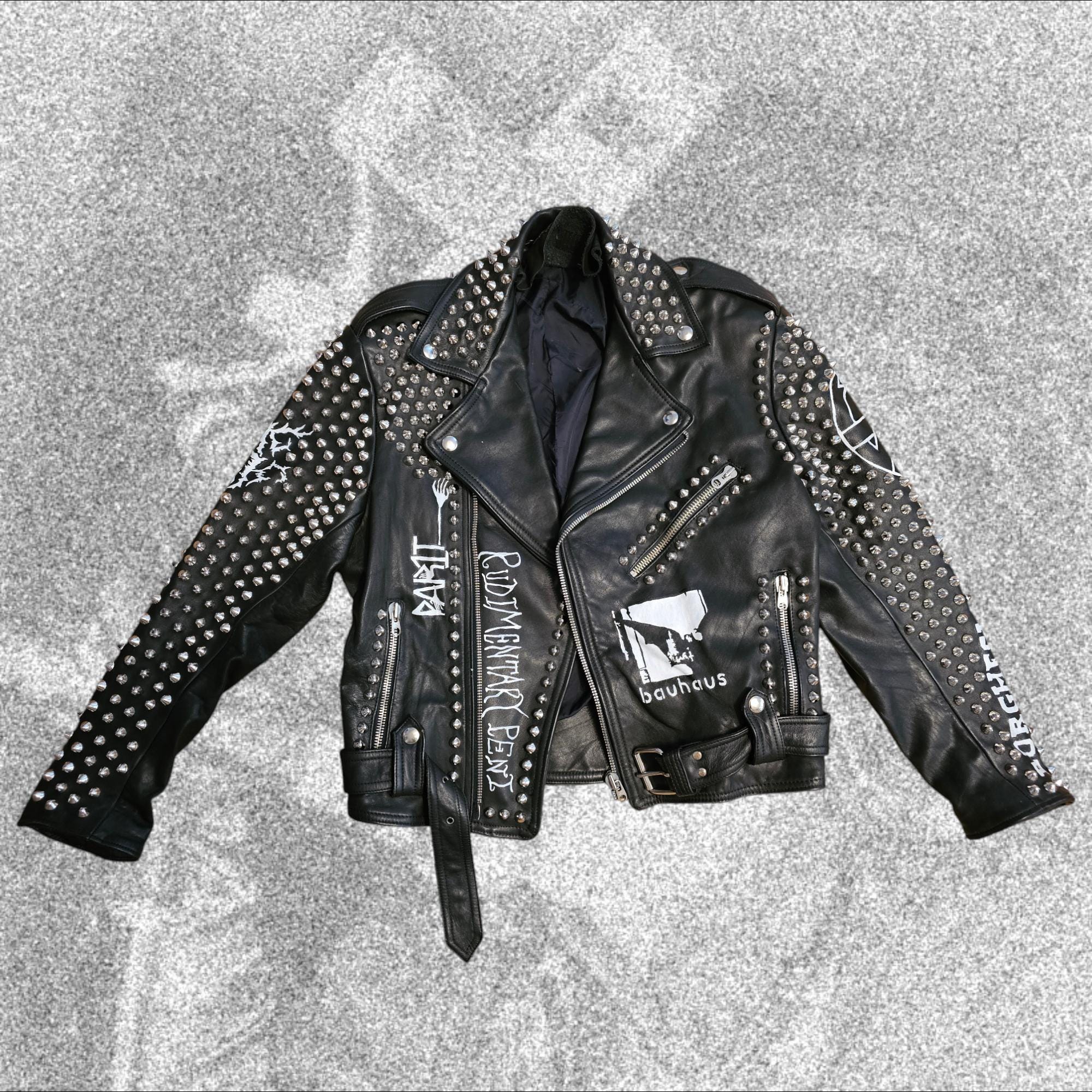 Handpainted Studded Punk Rock Leather Jacket the Cure Bauhaus
