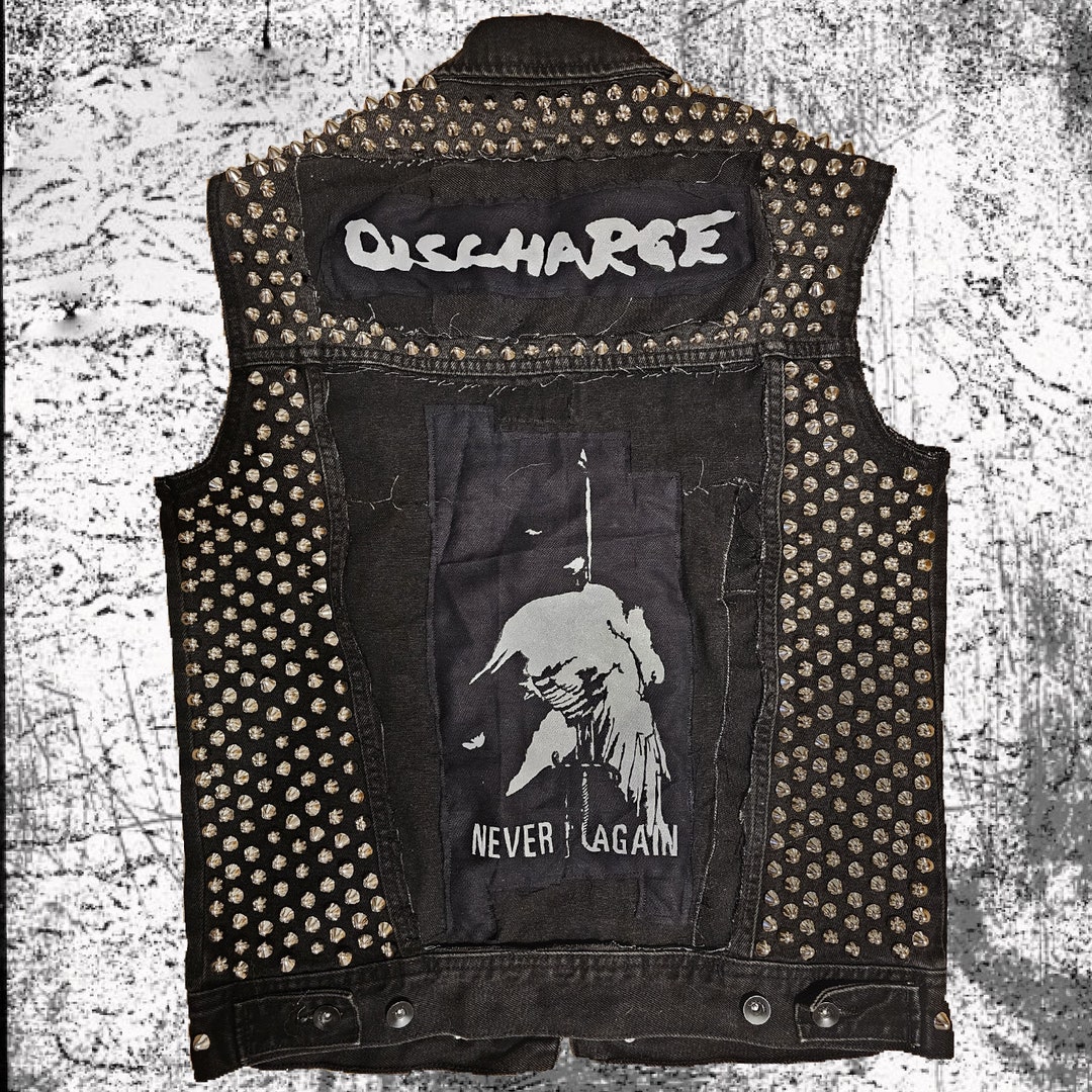 ボロ　ジャケットcrust punk 666 DIY discharge DISCHARGE Crust Punk Vintage Studded Vest Jacket Handmade