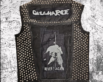 DISCHARGE Crust Punk Vintage Studded Vest Jacket Handmade Goth Alternative Crustpants