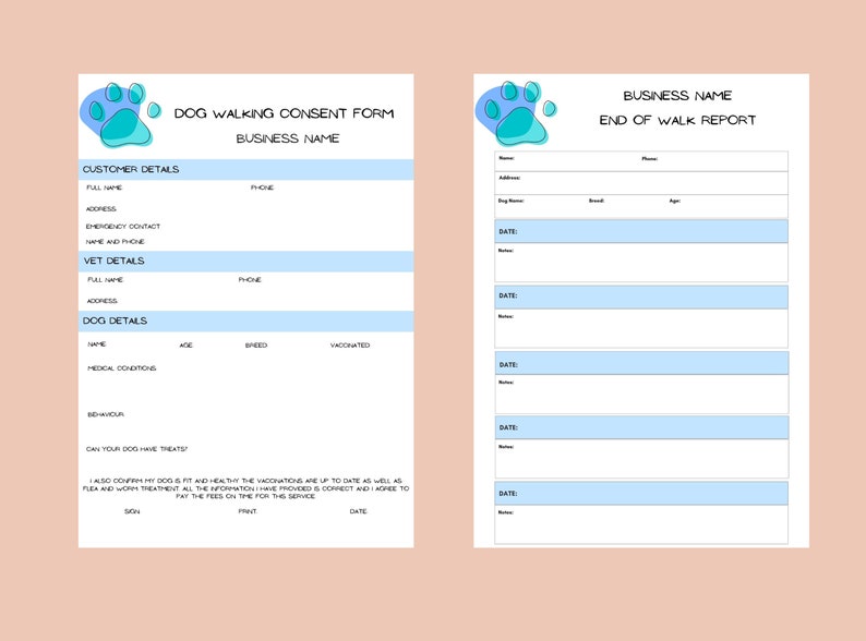 Dog Walking Forms Bundle 14 Documents Included Dog Walking Etsy UK