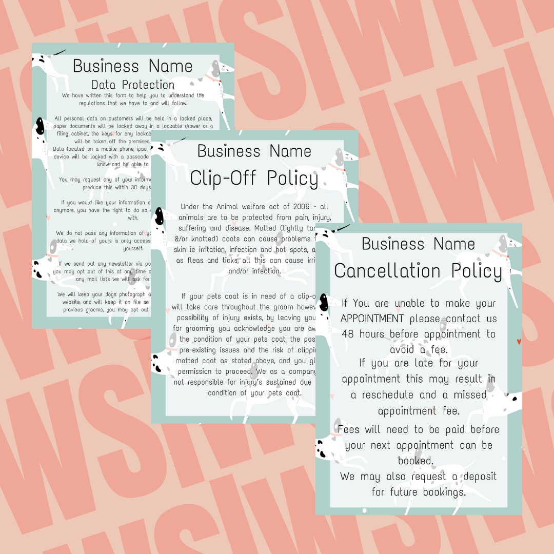 Dog Grooming Cancellation Policy Form Dog Groom Clip off Etsy UK