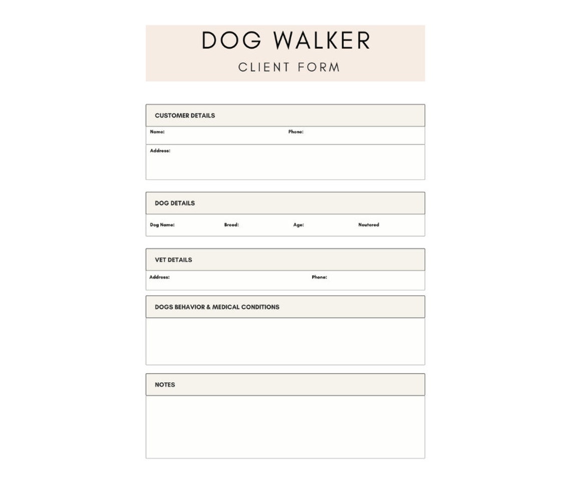 Dog Walker Consent Forms Dog Walking Consent Form Dog | Etsy