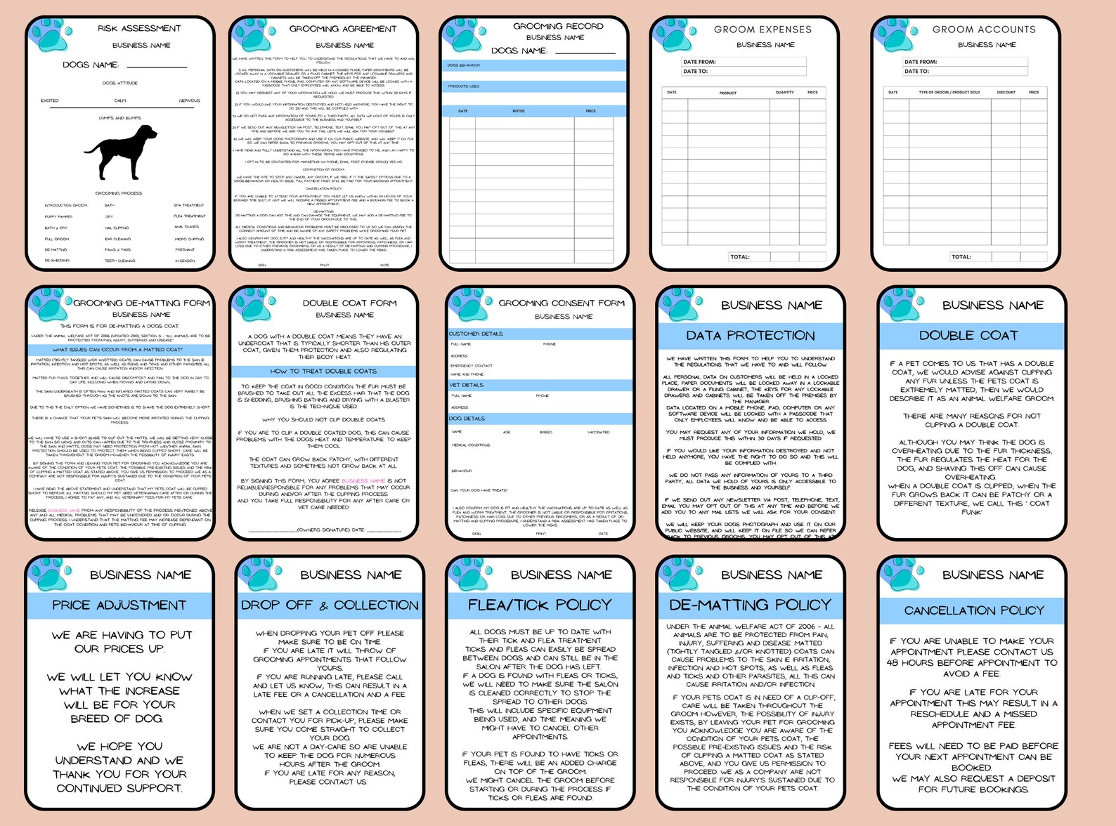 Dog Grooming Business Forms Bundle Dog Grooming Forms Dog Etsy