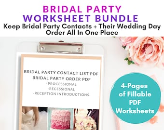 Wedding Bridal Party Printable PDF Bundle, Printable Wedding Planner, Wedding Organizer, Wedding Planning PDF, Wedding Planning Download