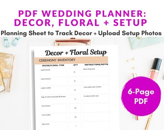 Wedding Decor and Floral PDF, Printable Wedding Planner, Wedding Organizer, Wedding Planning PDF, Wedding Décor Checklist pdf
