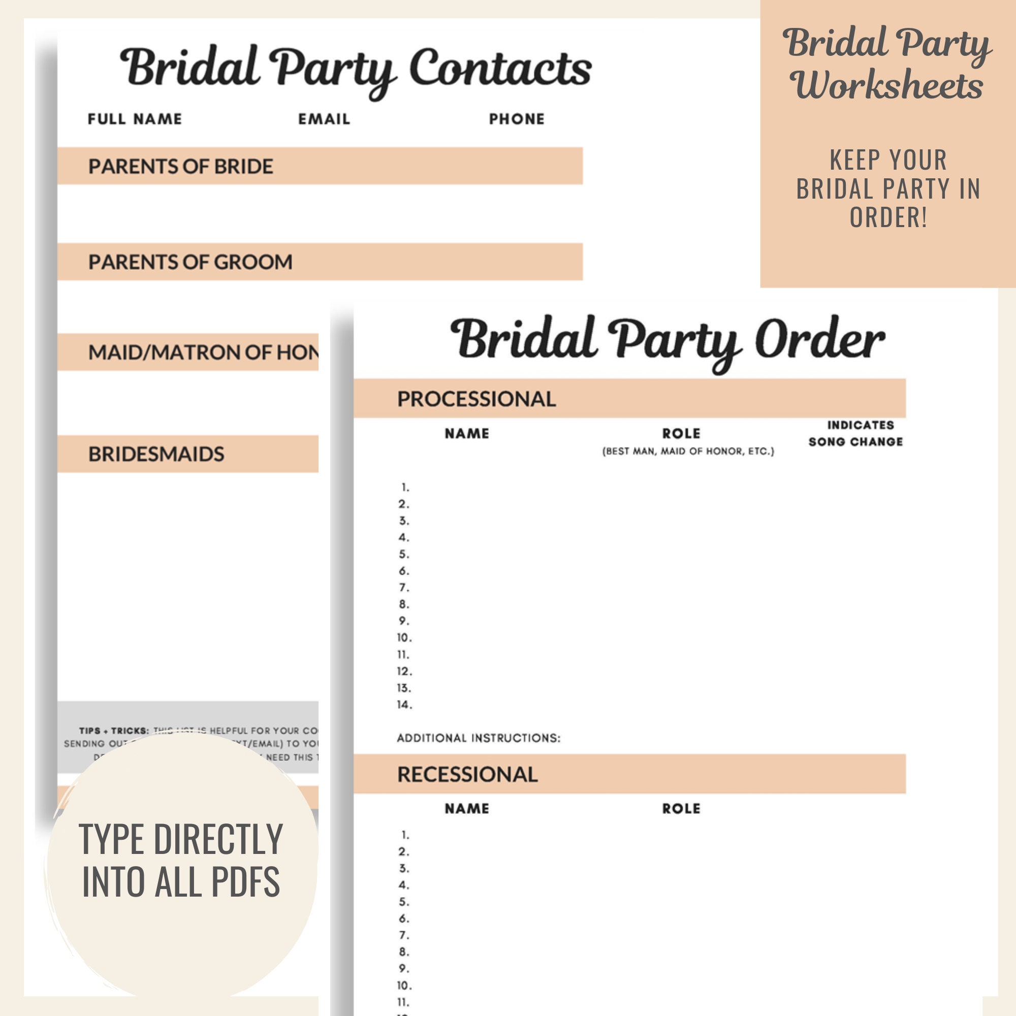 Wedding Bridal Party Printable PDF Bundle, Printable Wedding Planner ...