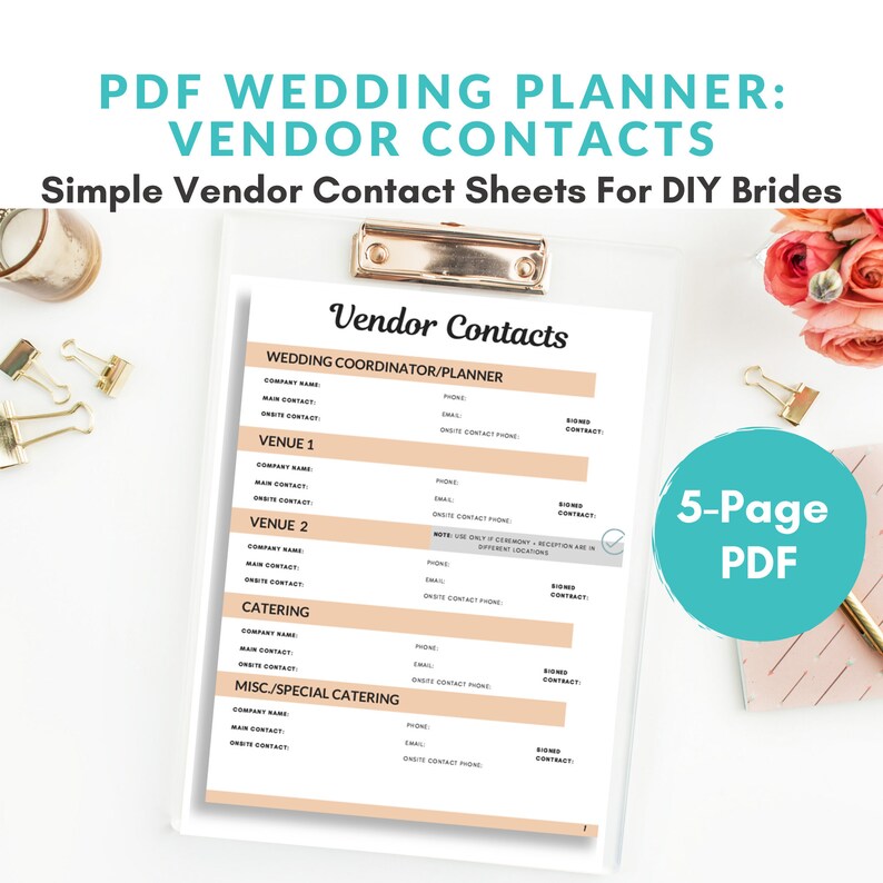 wedding vendor pdf printable wedding planner wedding etsy
