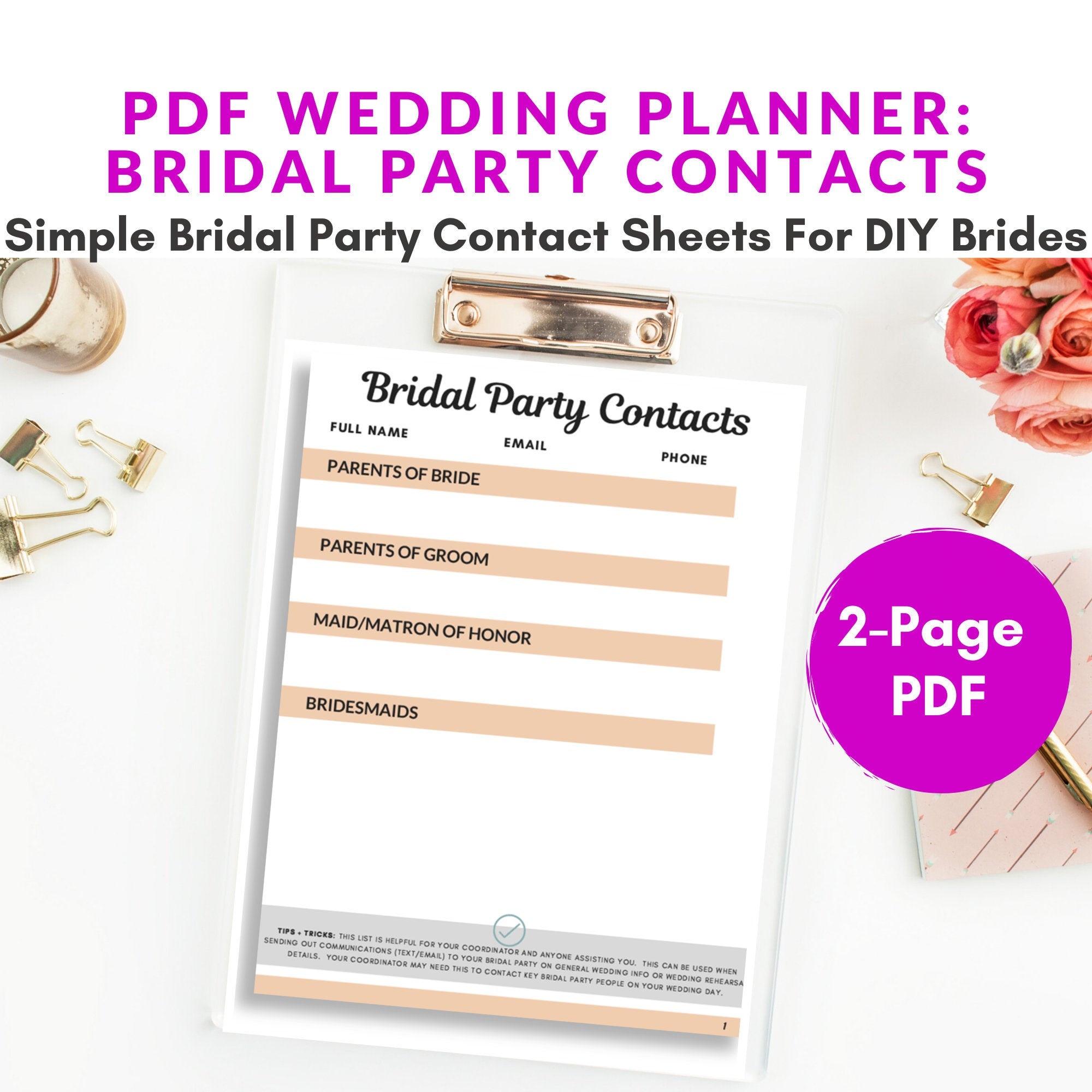 Bridal Party List PDF Printable Wedding Planner Wedding Organizer bridal-party-list-pdf-printable-wedding-planner-wedding-organizer