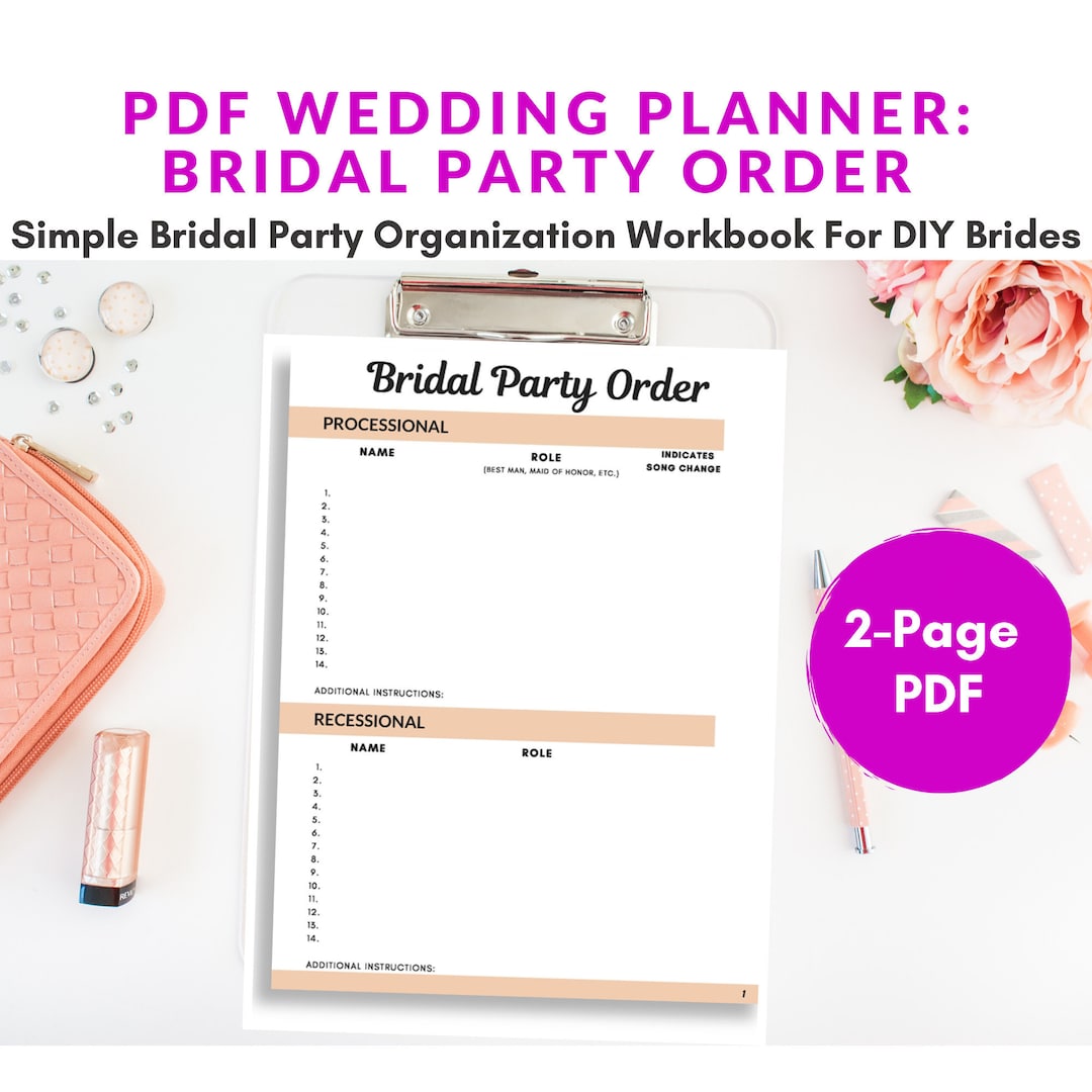 Wedding Bridal Party PDF, Printable Wedding Planner, Wedding Organizer