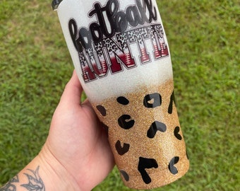 Personalized FOOTBALL AUNTIE leopard print tumbler! Various saying available football mom, sister,aunt,gigi!