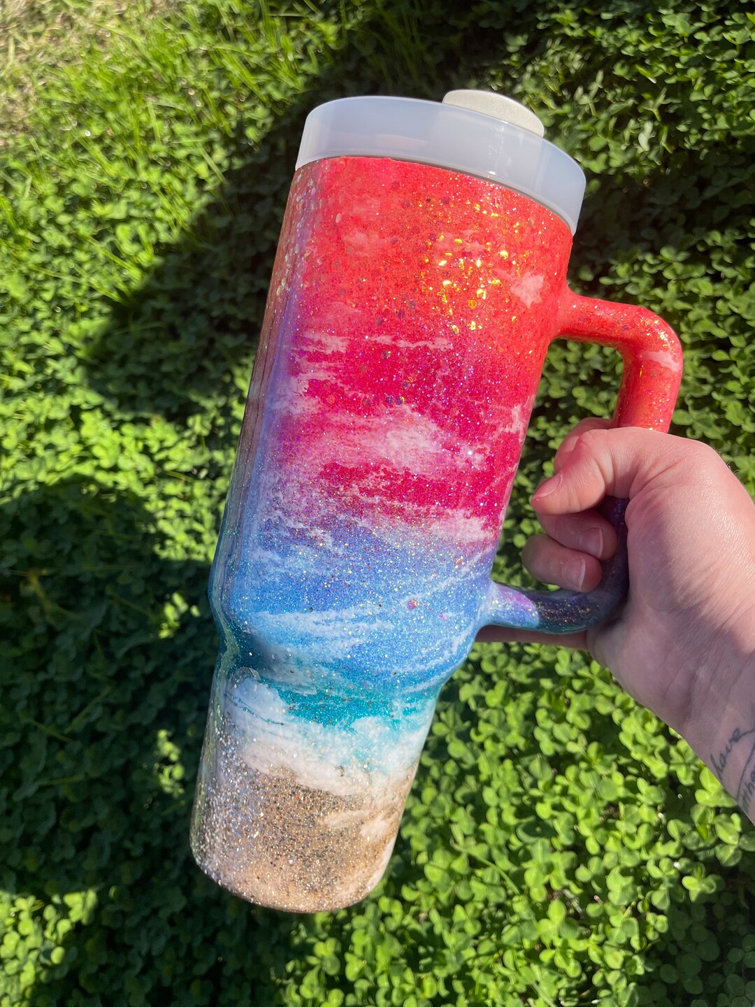 Customized Stanley Tumbler Ombré Sunset Beach Tumbler 40oz Personalized
