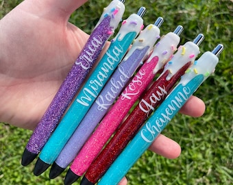 Personalized Ice Cream Drip Glitter Pen: Refillable Epoxy Pen