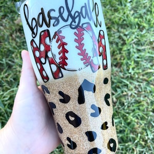 Personalizable BASEBALL Mom leopard print tumbler!