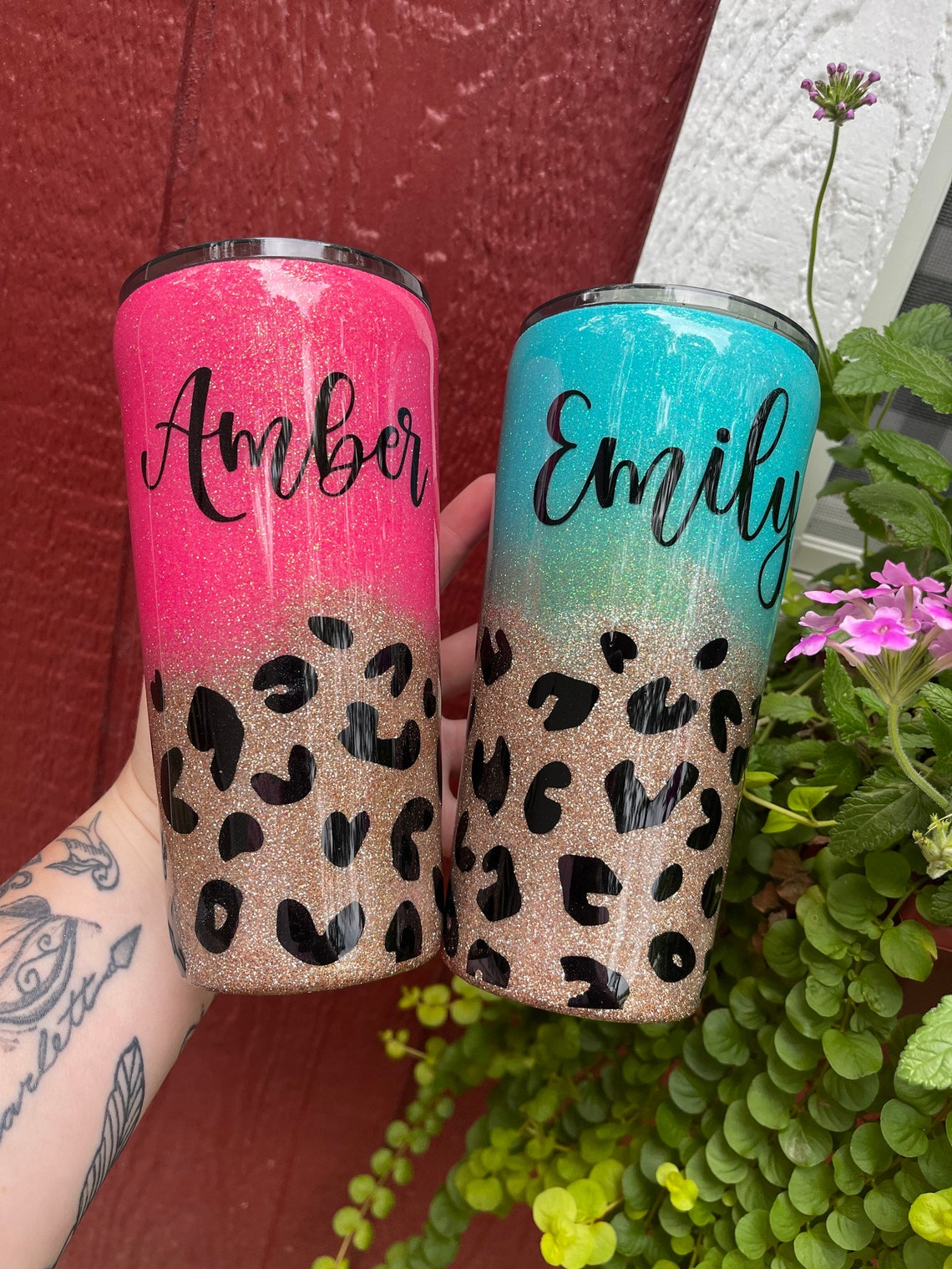 personalized glitter leopard print epoxy tumbler you choose etsy