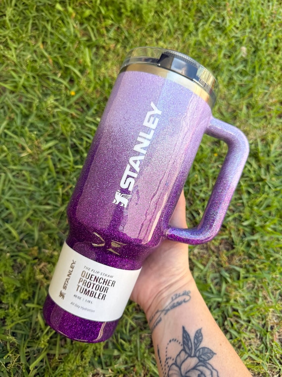 Ombre Lavender to Dark Purple Customized Stanley Tumbler |dark purple GLITTER Tumbler 40oz | Personalized GLITTER Tumbler