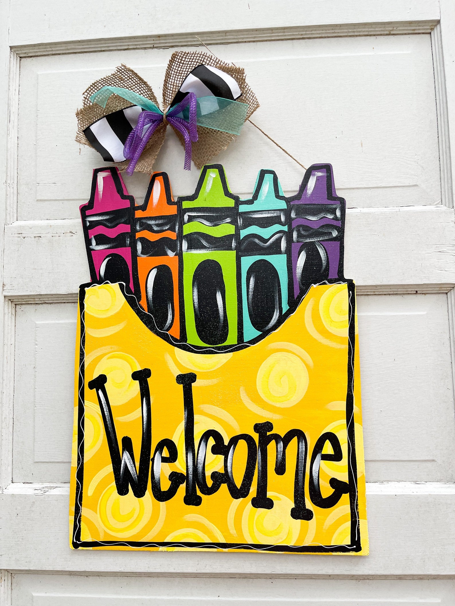 Back to large crayon box door hanger with bow Etsy