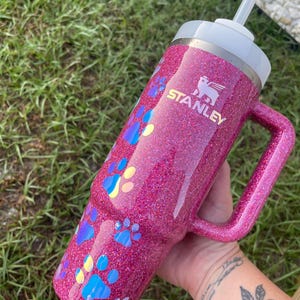 Holographic glitter Paw print Customized Stanley Tumbler | Pet lover Tumbler 40oz | Personalized pet gift Tumbler| Personalized Tumbler