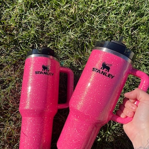 Hot Pink Stanley Tumbler 40oz | Personalized Glitter Cup | Custom Hot Pink Glitter Tumbler | Stanley Dupe Gift