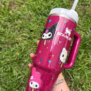 Ready to Ship 30oz authentic  Stanley kitty and friends popsicle Customized Stanley Tumbler | neon GLITTER Tumbler | Personalized Tumbler