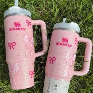 Coquette Bow Customized Stanley Tumbler: Personalized Baby Pink