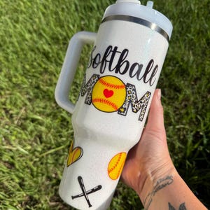 Customized Stanley Tumbler |Softball Tumbler 40oz | Personalized Softball MOM Tumbler| Personalized Tumbler Sports themed cup