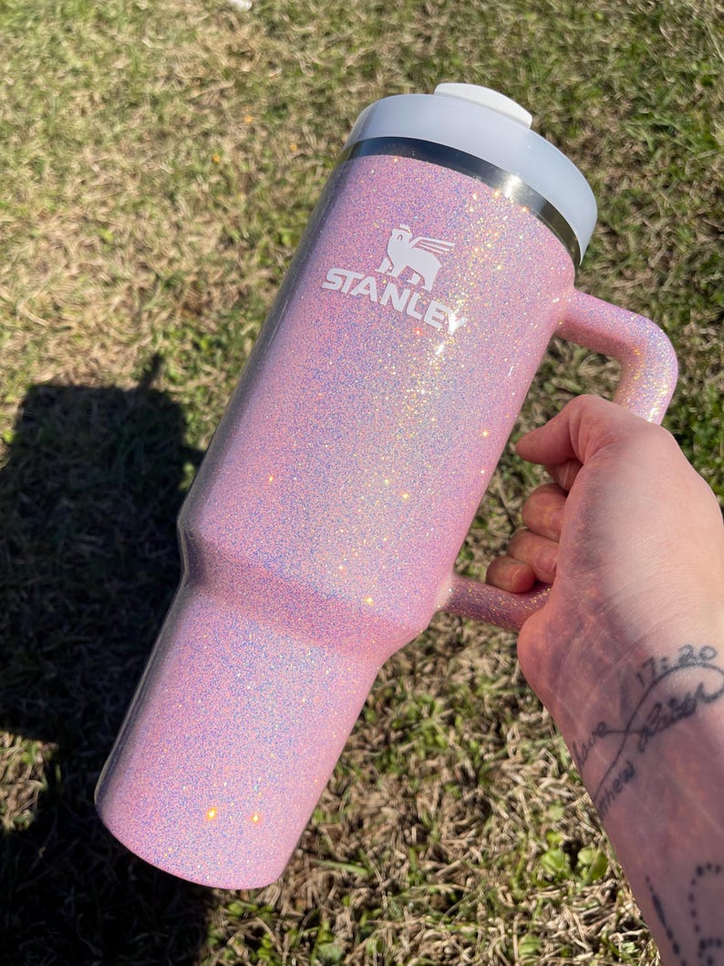 Solid PASTEL Opal pink Customized Stanley Tumbler |Opal baby pink Tumbler 40oz | Personalized GLITTER Tumbler| solid pink glitter