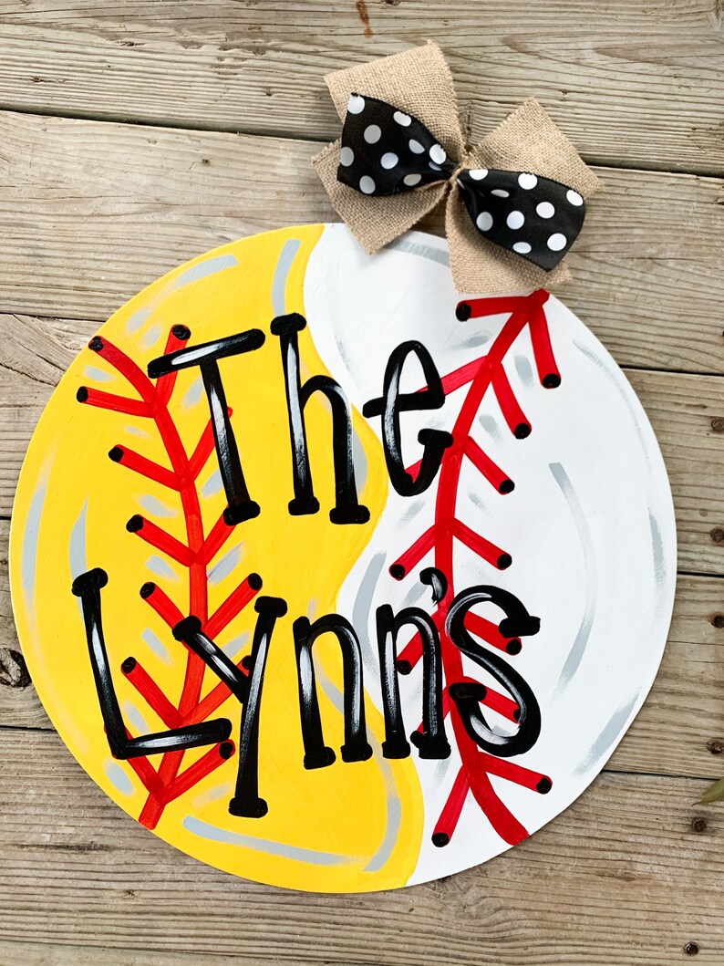 Baseball softball door hanger with bow Etsy